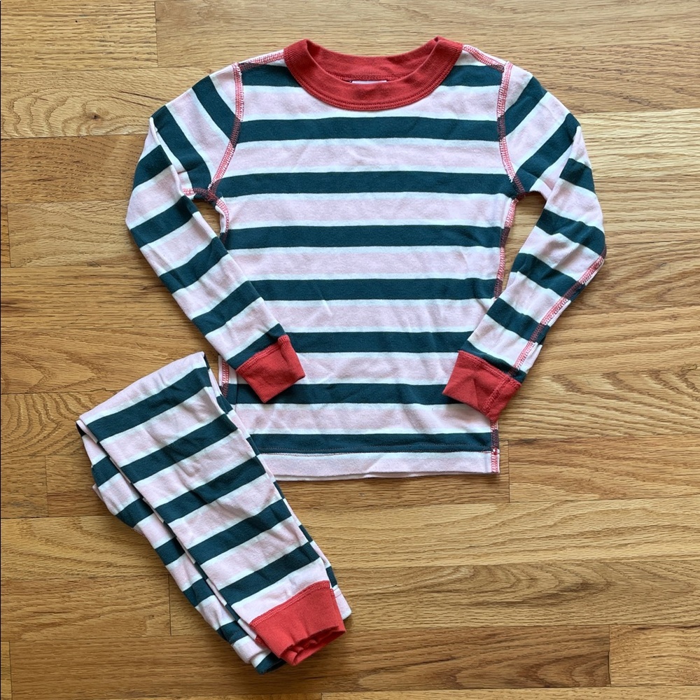 Hanna Andersson Pink & Dark Green Striped Long Sleeve Pajama Set